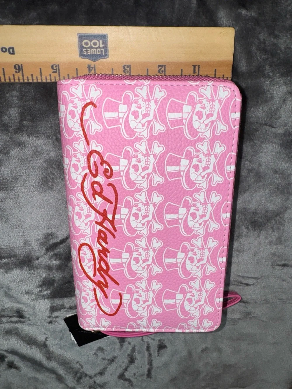 Ed Hardy Pink Dual Compartment Wallet Double Zipper Wristlet Vegan Leather